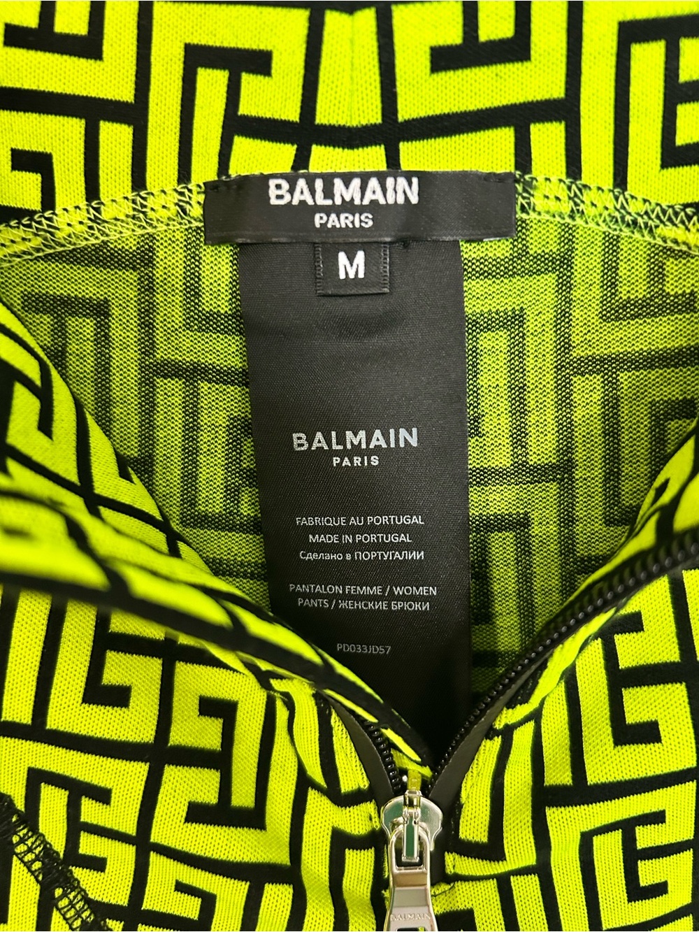 Balmain Neon Yellow Geometric Logo Print leggings size M - Picture 5 of 6